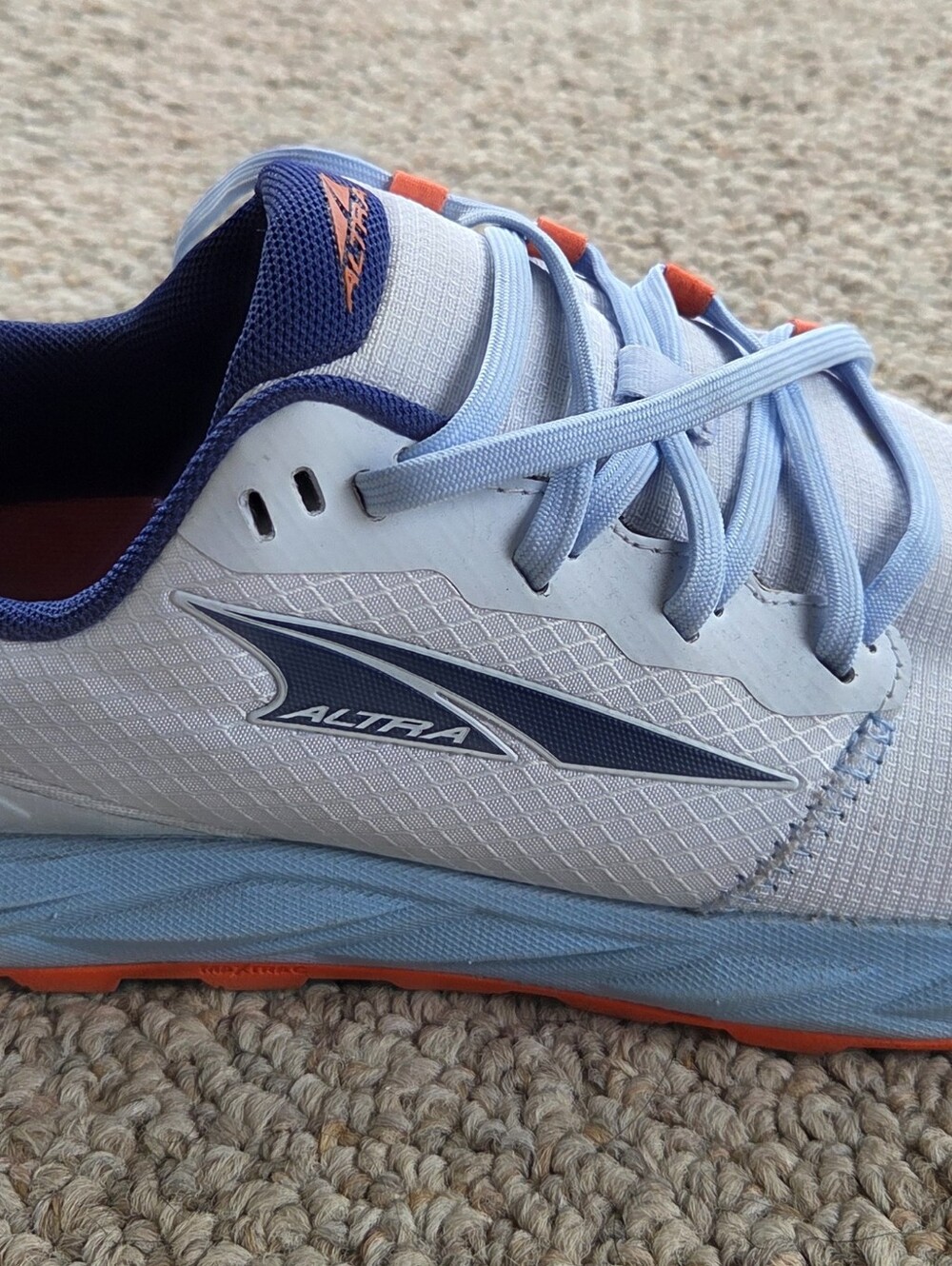 Altra White Light Blue Trail Runner with Orange Sole Accents - Picture 6 of 8